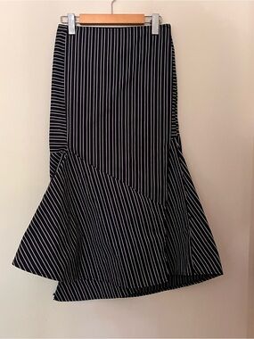 NWOT Style Nanda 💯 Cotton Navy Blue White Striped Asymmetrical Midi Skirt S